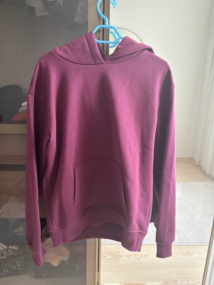 Mor Kapüşonlu Salaş Sweatshirt - Görsel 2