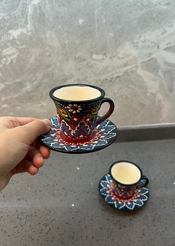 Renkli Seramik Türk Kahvesi Fincanı Seti - Görsel 2
