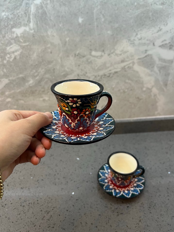 Renkli Seramik Türk Kahvesi Fincanı Seti - Görsel 2
