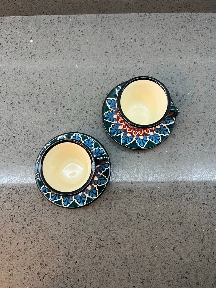 Renkli Seramik Türk Kahvesi Fincanı Seti - Görsel 3