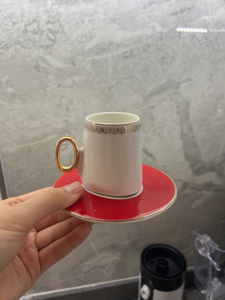 Altın Saplı Renkli Fincan ve Tabak Seti - Görsel 5