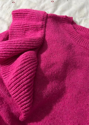 Pembe Triko Kadın Kazak, Uzun Kollu, Fırfırlı - Görsel 3