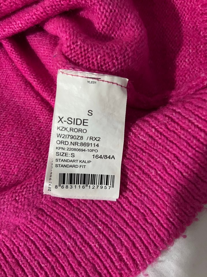 Pembe Triko Kadın Kazak, Uzun Kollu, Fırfırlı - Görsel 5