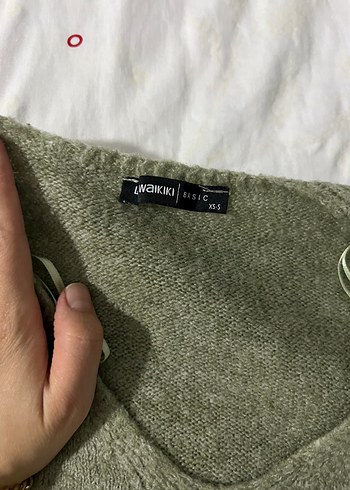 Gri V Yaka Örgü Salaş Kadın Kazak - Görsel 2