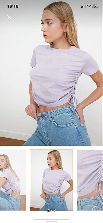 Trendyol & Milla Trendyol lila büzgülü basic örme tshirt