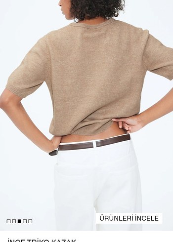 H&M camel renkKeten Kısa Kollu Basic triko