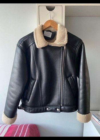 Zara Kürklü Siyah Deri Biker Ceket