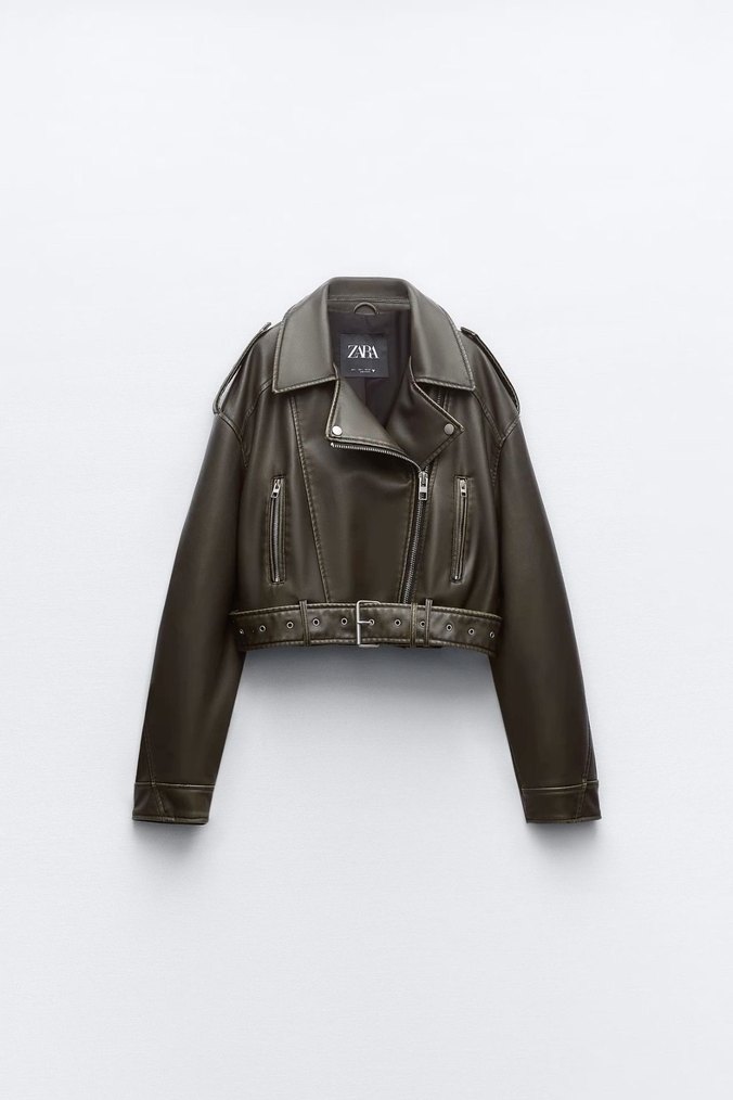 Zara haki deri Ceket - Görsel 2