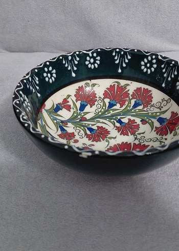 Renkli Çiçek Desenli El Yapımı Seramik Kase - Görsel 3