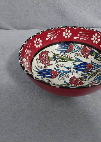 Renkli Çiçek Desenli El Yapımı Seramik Kase - Görsel 4