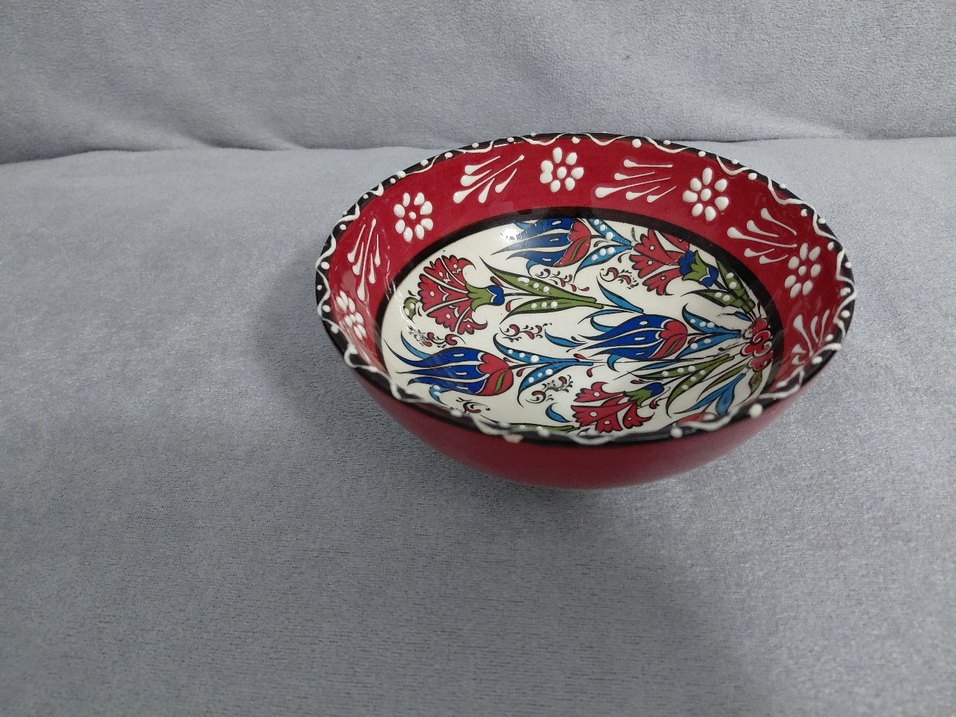 Renkli Çiçek Desenli El Yapımı Seramik Kase - Görsel 4