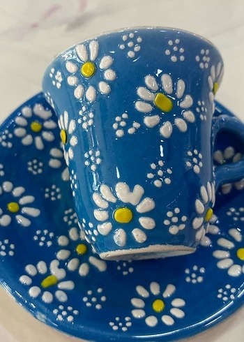 Siyah Papatya Desenli Fincan ve Tabak - Görsel 3