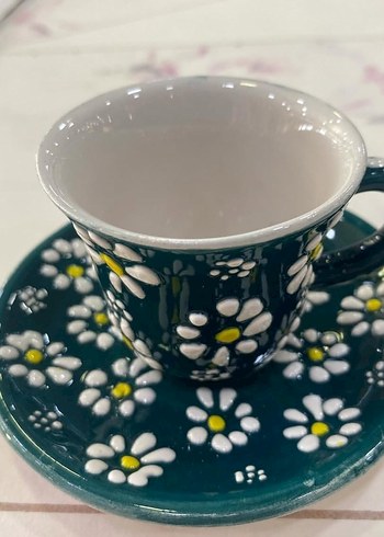 Siyah Papatya Desenli Fincan ve Tabak - Görsel 2