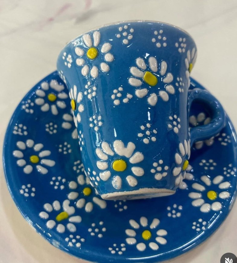 Siyah Papatya Desenli Fincan ve Tabak - Görsel 3