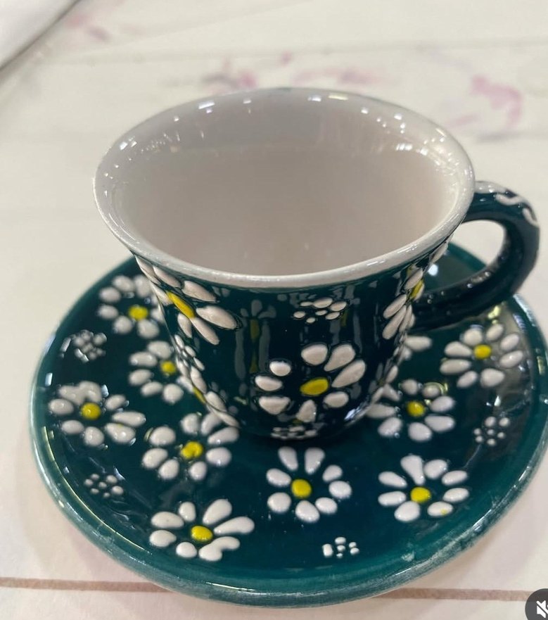 Siyah Papatya Desenli Fincan ve Tabak - Görsel 2