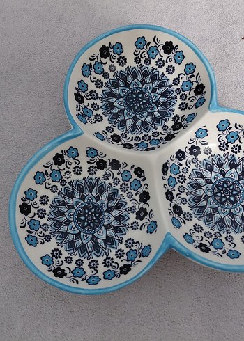 Mavi Desenli Üçlü Seramik Tabak - Görsel 3