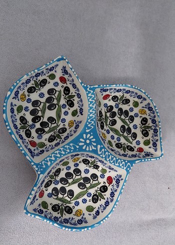 Mavi Desenli Üçlü Seramik Tabak - Görsel 2