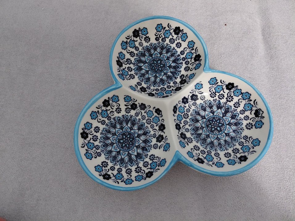 Mavi Desenli Üçlü Seramik Tabak - Görsel 3