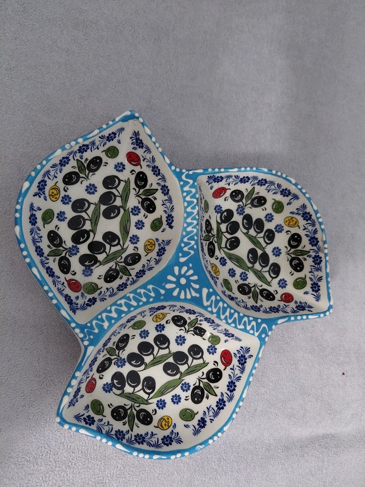 Mavi Desenli Üçlü Seramik Tabak - Görsel 2