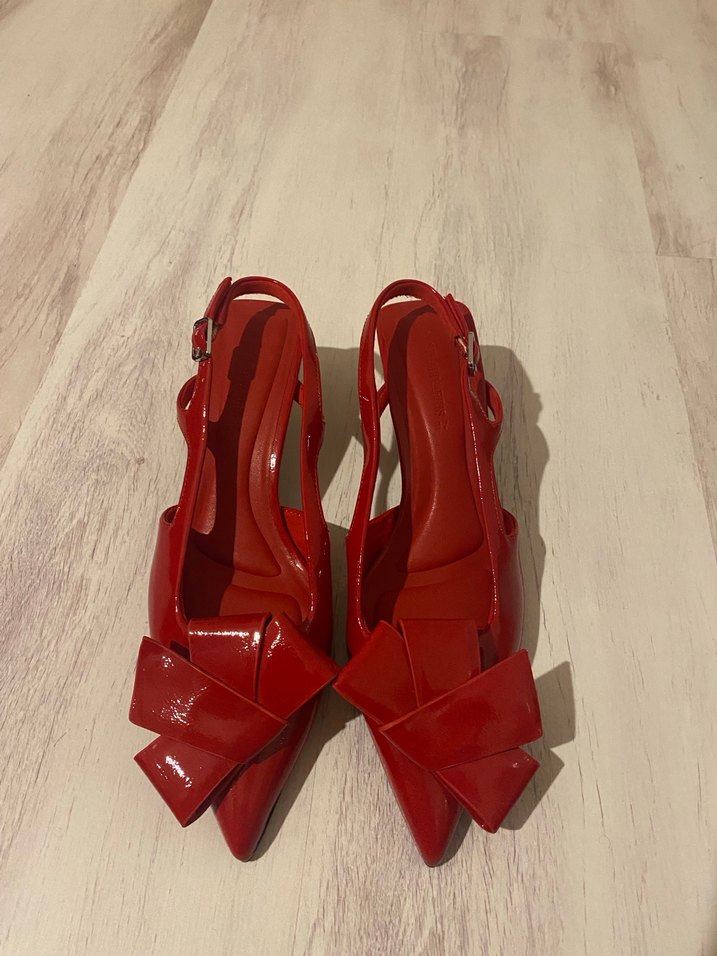 Kırmızı Fiyonklu Stiletto Topuklu Kadın Ayakkabı - Görsel 3