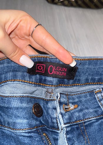 Nakışlı, Tokalı Mavi Kadın Kot Pantolon - Görsel 4