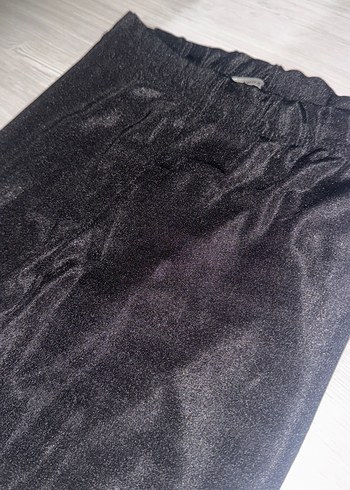 Siyah Kadın parlak simli Midi Tayt - Görsel 2