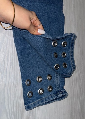 Düğmeli Mavi Kadın Denim Pantolon - Görsel 2