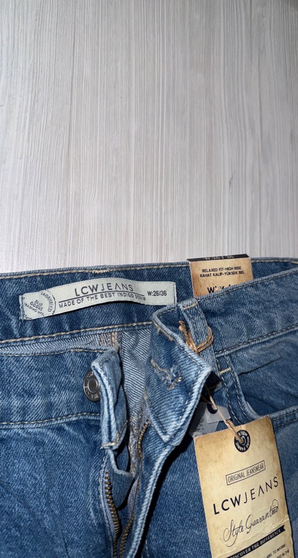 Düğmeli Mavi Kadın Denim Pantolon - Görsel 5