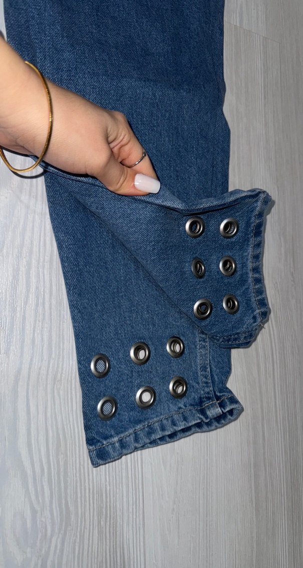 Düğmeli Mavi Kadın Denim Pantolon - Görsel 2