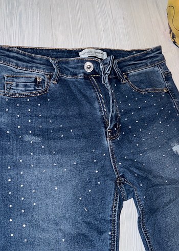 Parlak Taşlı Mavi Skinny Denim Pantolon - Görsel 3