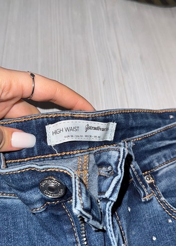 Parlak Taşlı Mavi Skinny Denim Pantolon - Görsel 4