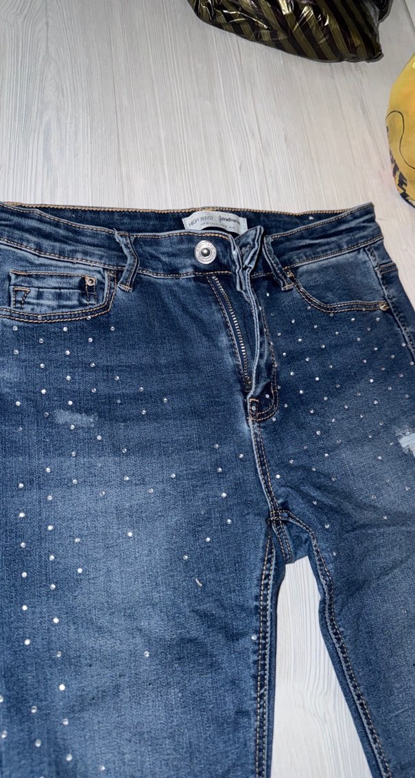 Parlak Taşlı Mavi Skinny Denim Pantolon - Görsel 3