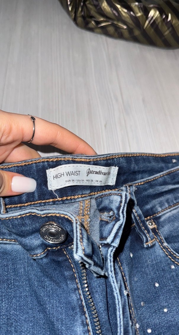 Parlak Taşlı Mavi Skinny Denim Pantolon - Görsel 4