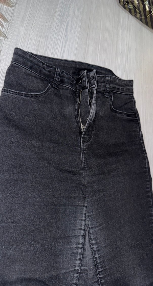 Kadın Siyah Kemerli Slim Fit Midi Jean - Görsel 3