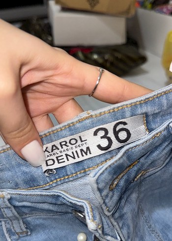 İnci İşlemeli Mavi Skinny Kadın Kot Pantolon - Görsel 4