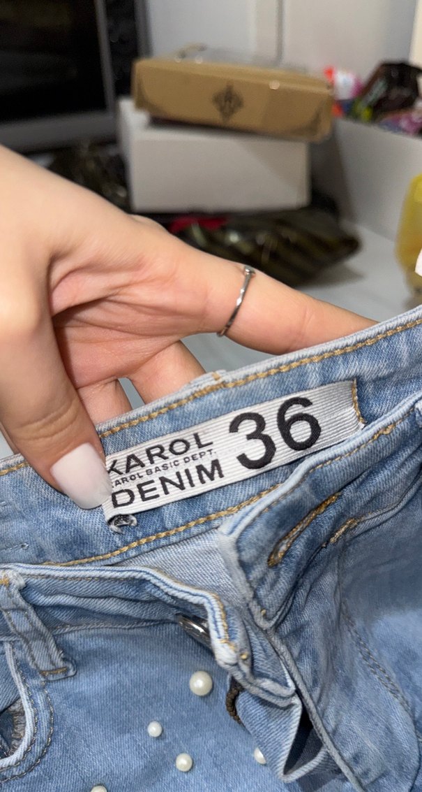 İnci İşlemeli Mavi Skinny Kadın Kot Pantolon - Görsel 4