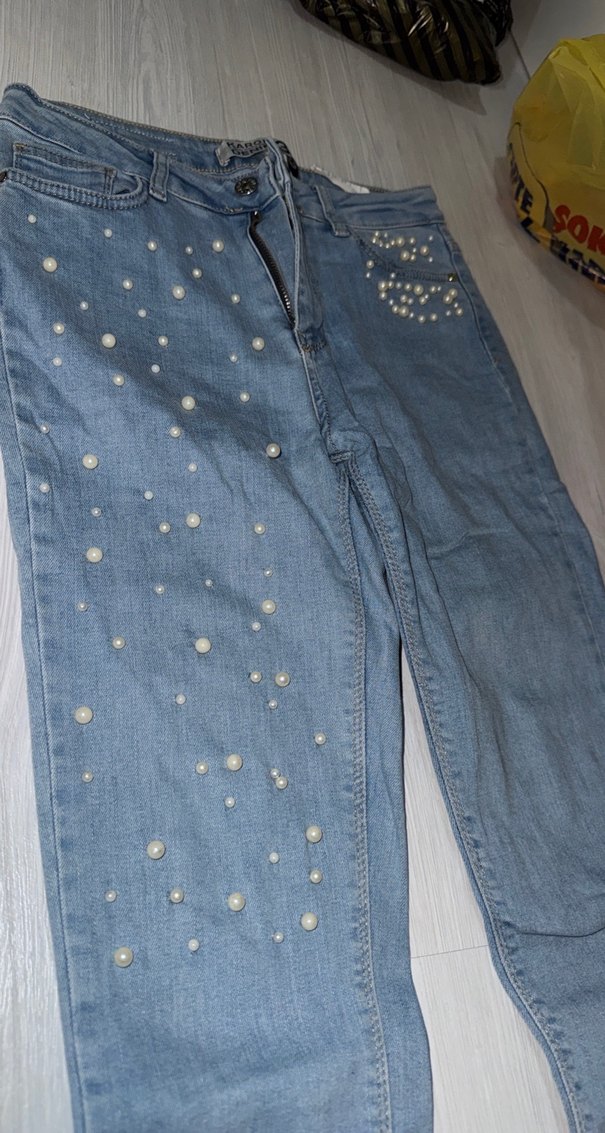 İnci İşlemeli Mavi Skinny Kadın Kot Pantolon - Görsel 2