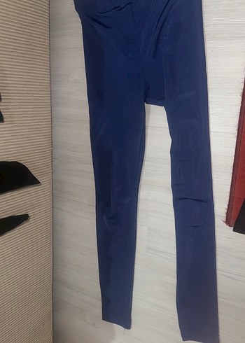 Mavi parlak simli Kadın tayt - Görsel 2