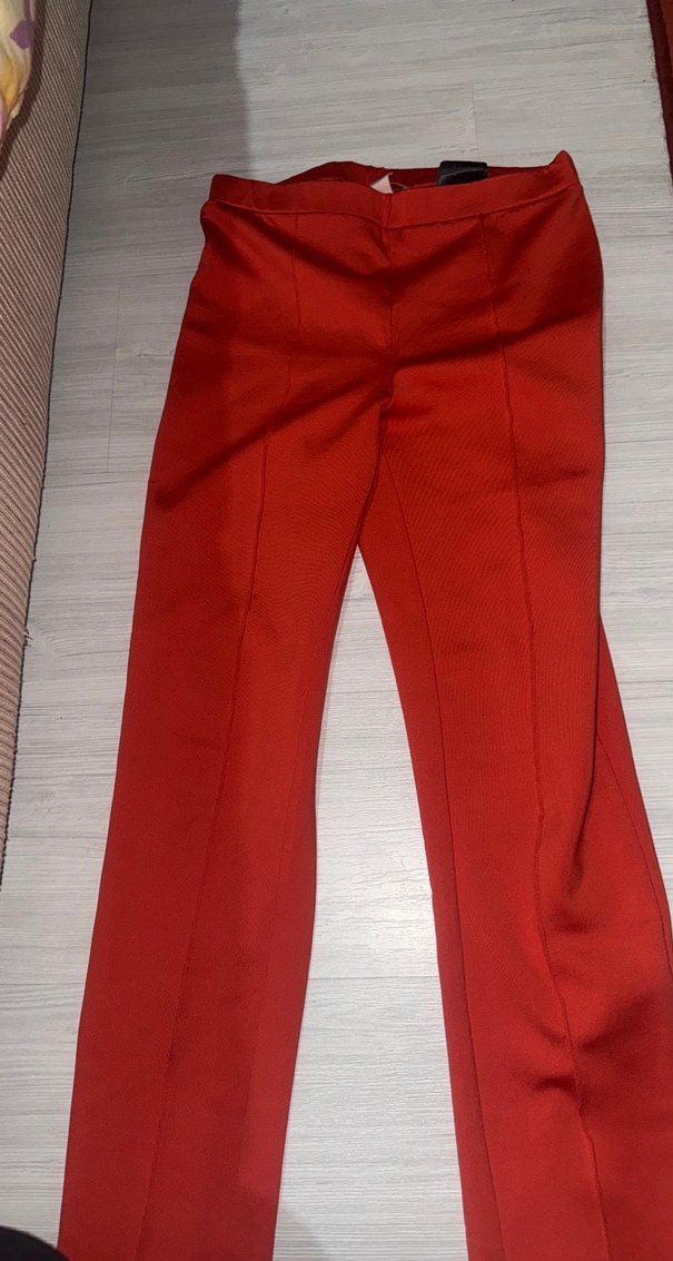 Turuncu  Kadın Rahat Kesim Kumaş Pantolon - Görsel 2