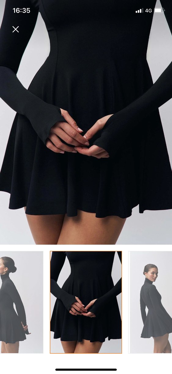 Siyah Yüksek Yakalı Uzun Kollu Mini Elbise - Görsel 2