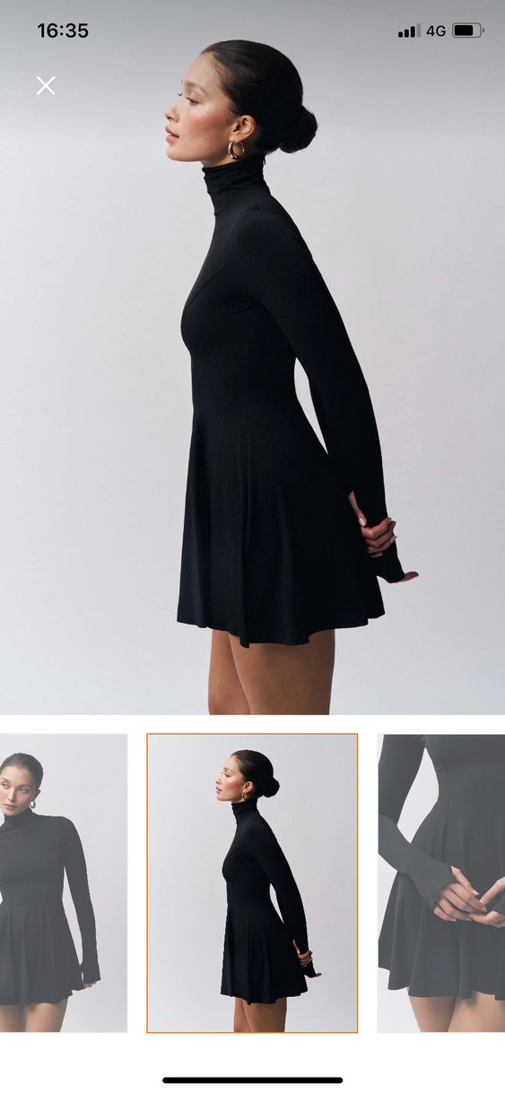Siyah Yüksek Yakalı Uzun Kollu Mini Elbise - Görsel 3