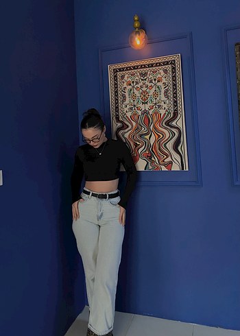 Bol Kesim Gri Denim Leopar Detaylı Jean - Görsel 4