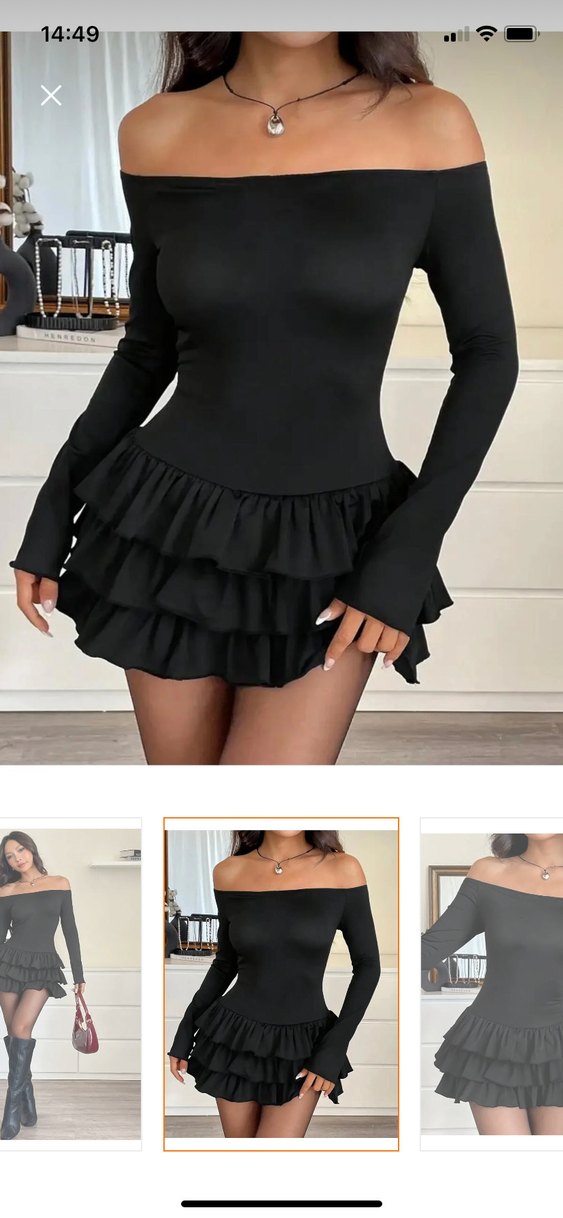 Siyah Fırfırlı Straplez Mini Elbise - Görsel 3