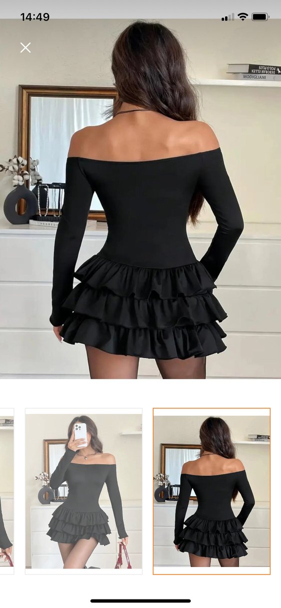 Siyah Fırfırlı Straplez Mini Elbise - Görsel 2