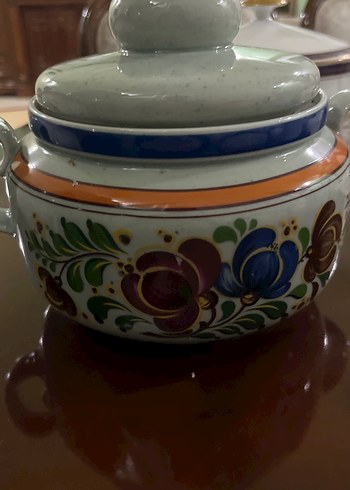 Çiçek Desenli Kapaklı porselen küçük tencere - Görsel 2