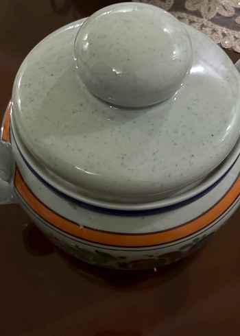 Çiçek Desenli Kapaklı porselen küçük tencere - Görsel 4