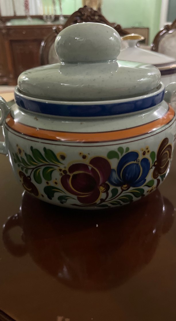 Çiçek Desenli Kapaklı porselen küçük tencere - Görsel 2