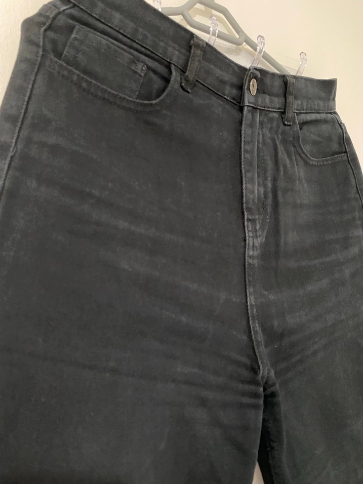 Siyah Midi Boy Bol Kesim Kadın Kot Pantolon - Görsel 2