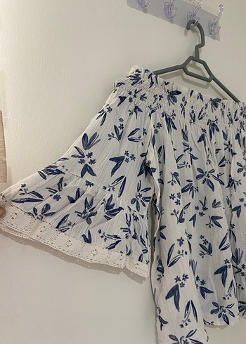 Bohem Beyaz Straplez Kısa Kollu Bluz - Görsel 2