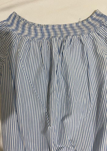 Mavi Çizgili Kadın Bluz, Uzun Kollu, Kayık Yaka - Görsel 4